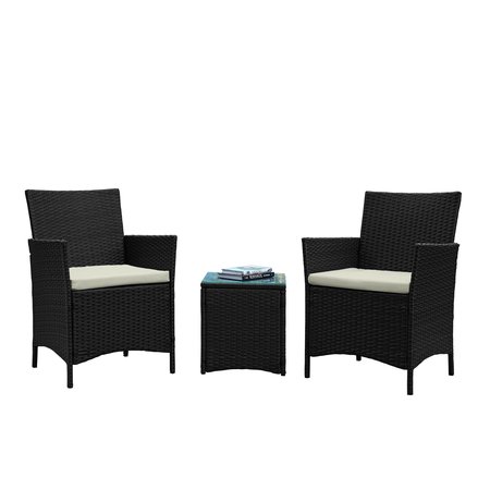 MANHATTAN COMFORT Imperia Steel Rattan 3-Piece Patio Conversation Set with Cushions in Cream OD-CV020-CR